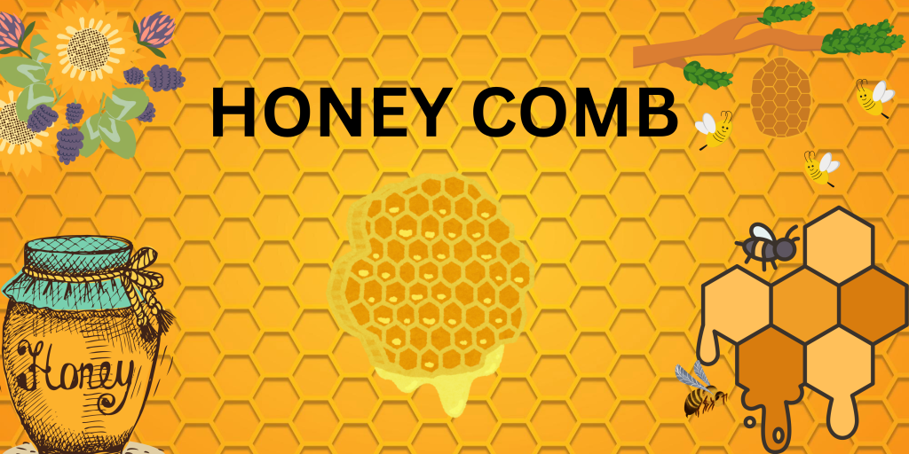 Illustration of a honey comb with bees and honey jar on a yellow hexagon background
Colorful honey comb graphic with flowers, bees, and dripping honey
Creative honey comb artwork showing bees, honey dipper, and jar with honey label
Cartoon-style honey comb image with honey bees flying around
Honey comb and bees on vibrant honey-themed background for blog header